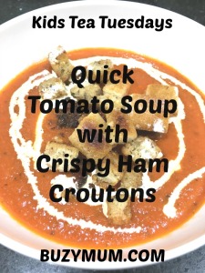 Buzymum - Quick Tomato Soup with Crispy Ham Croutons