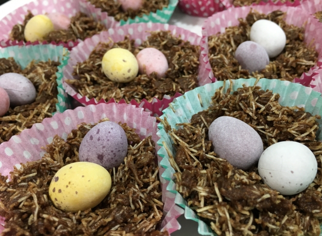 Buzymum - Chocolate and Black treacle Easter nests with mini eggs